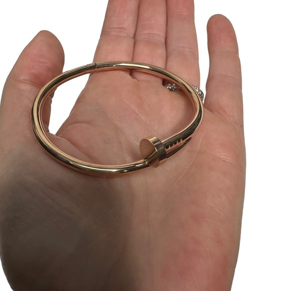 NEW Fashion Rose Gold Color Nail Titanium Steel Plated Bangle Bracelet - Picture 5 of 10